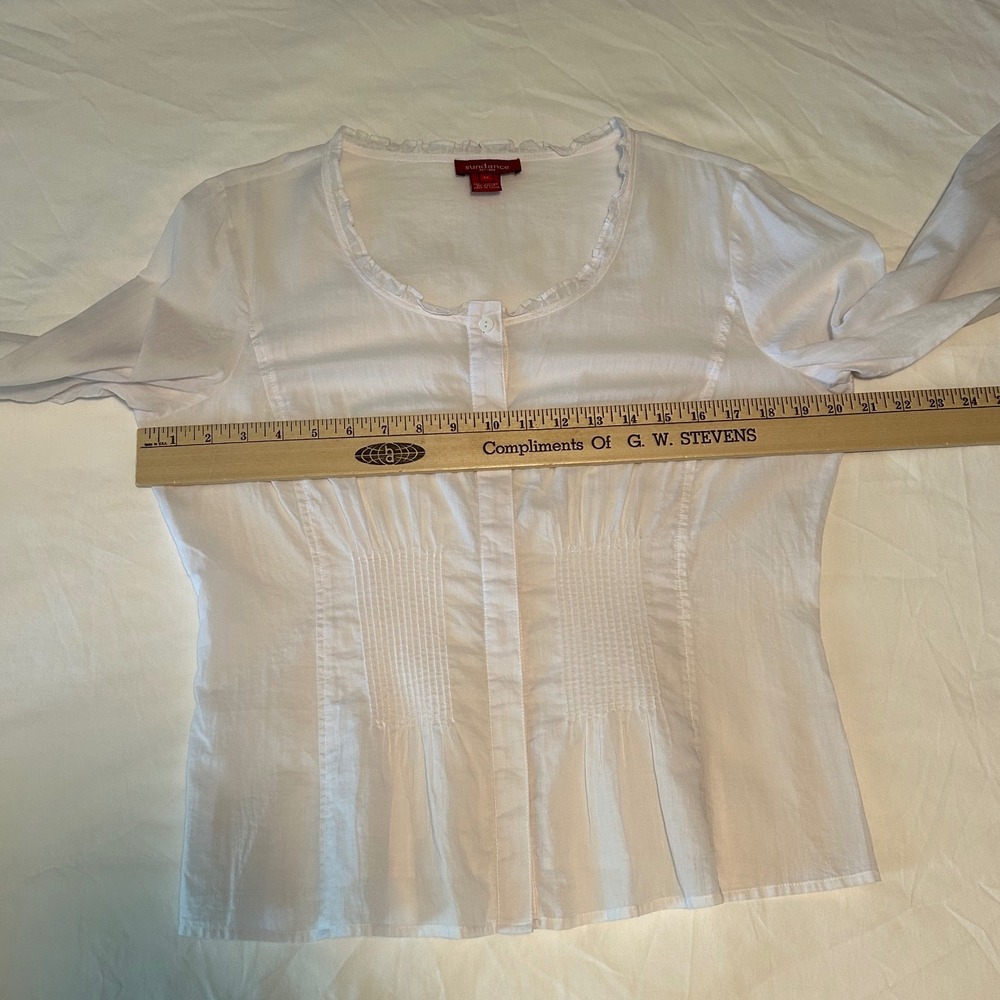 Sundance White Cotton Long Sleeve Button‎ Front Blouse Ruffle Trim Size 12 - Picture 10 of 15